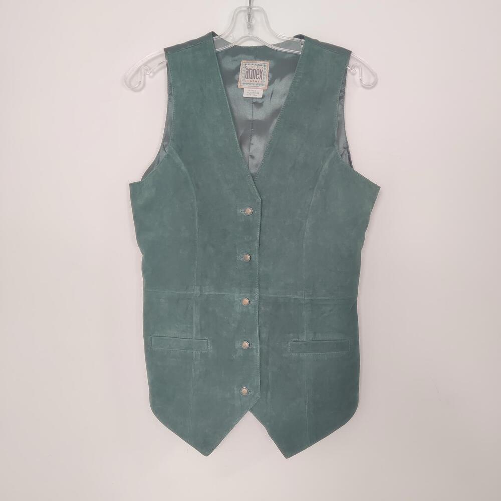 Vintage Cuir Annex Leather Women's Green Leather Tunic Vest Size Medium